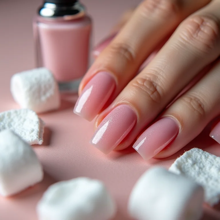 Close-up de unhas com algodão e removedor de gel.