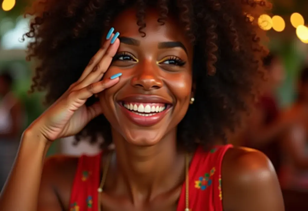 Close-up de unhas decoradas para Festa Junina 2023