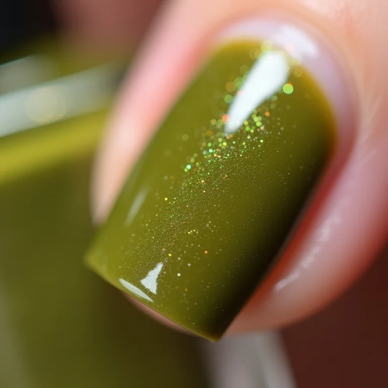 Close-up de unhas verde oliva