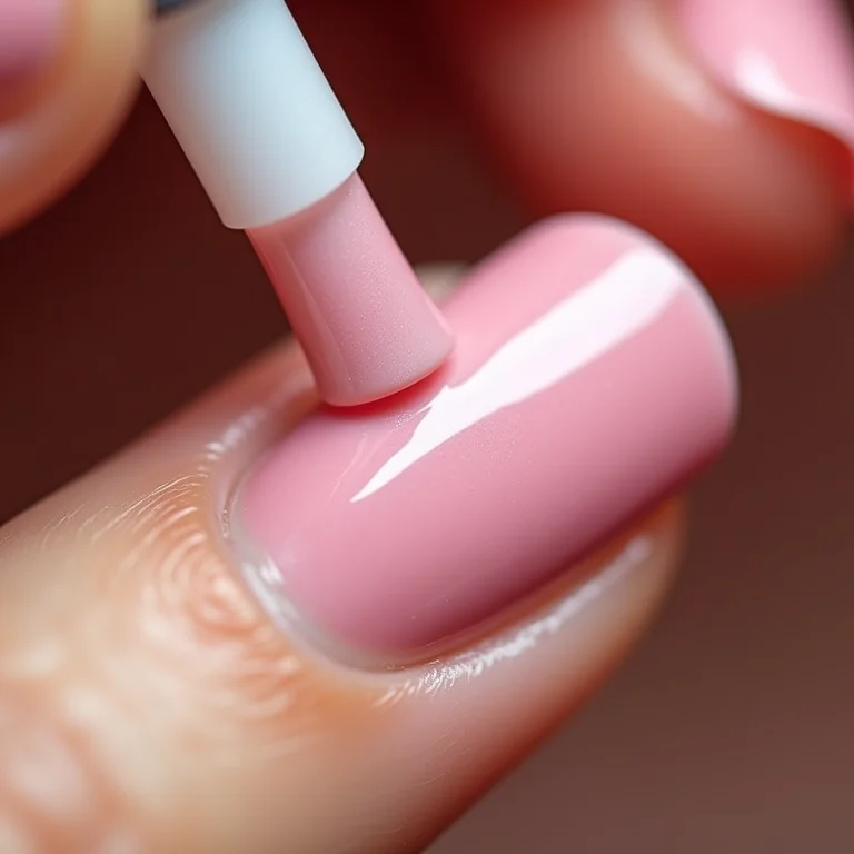 Close-up extremo da aplicação de top coat para maior durabilidade.