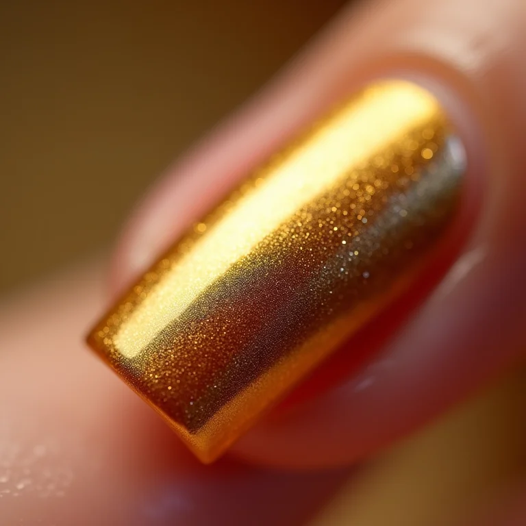 Close-up extremo de esmalte metálico dourado