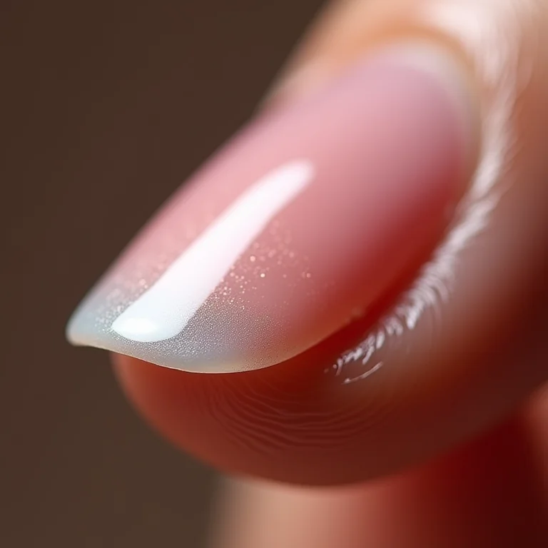 Close-up extremo de unha com esmalte em gel descascado e cutículas ressecadas.