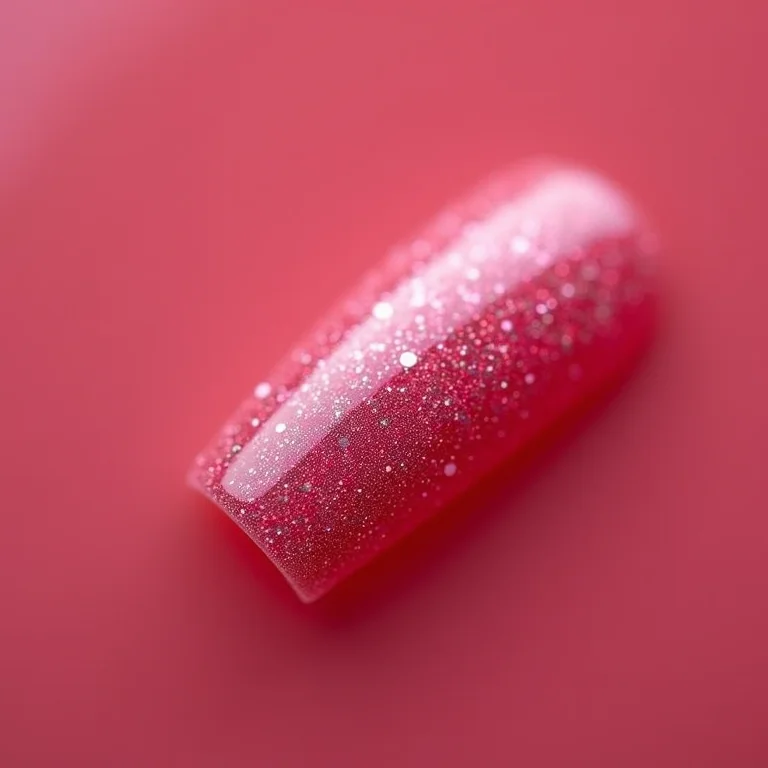 Close-up extremo de unha filha única com glitter rosé.