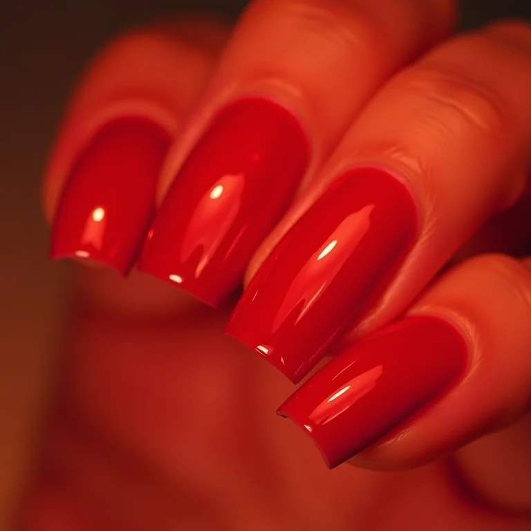 Close-up extremo de unhas vermelhas degradê (ombré).