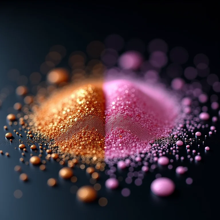 Comparação entre glitter de maquiagem e glitter para unhas em close extremo