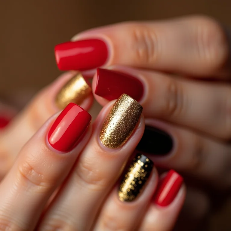 Cores de esmalte que combinam com glitter dourado.