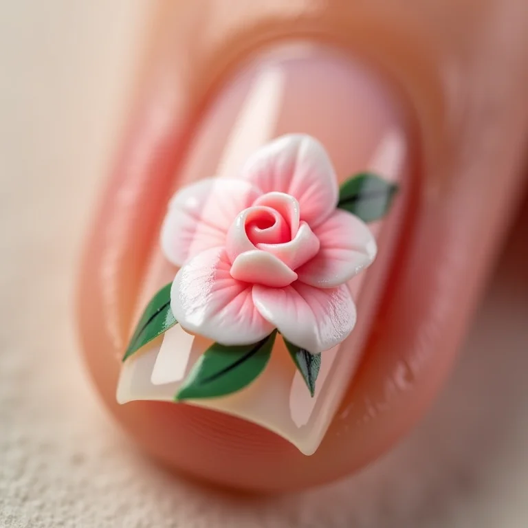 Decoração floral delicada em unhas curtas
