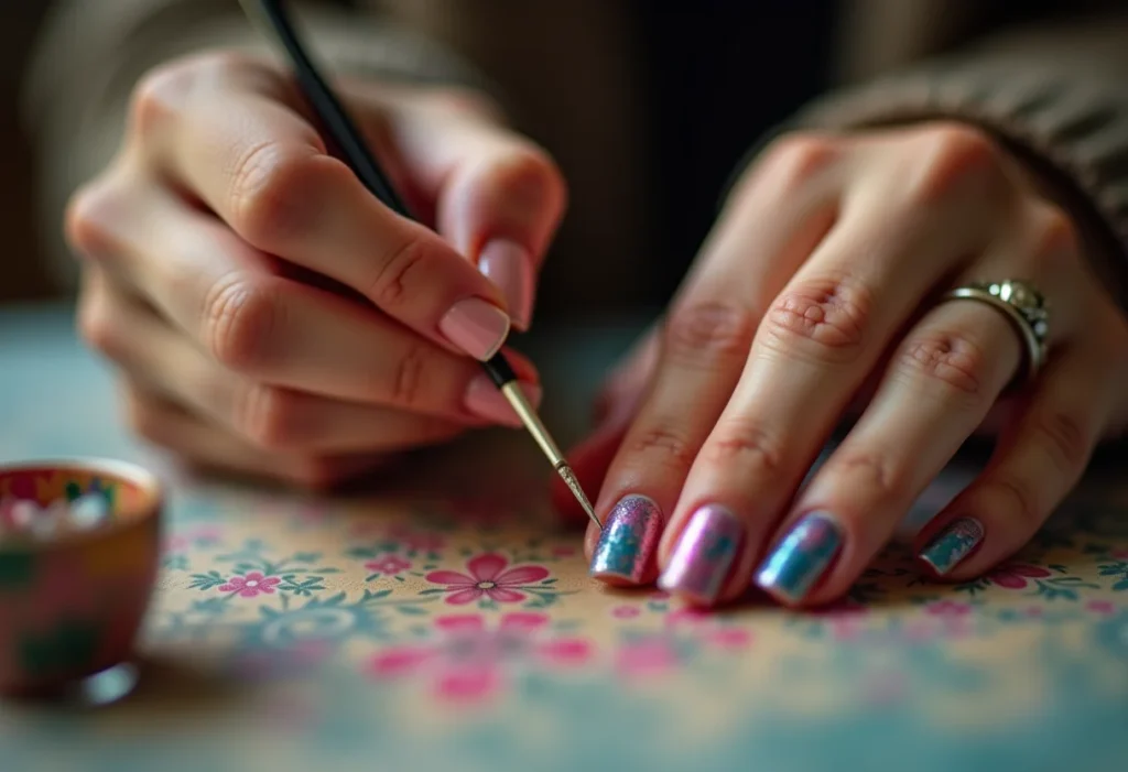 Decoração de unha feita com palito de dente