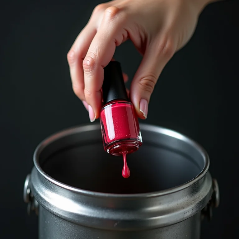 Descartando esmalte vencido no lixo.