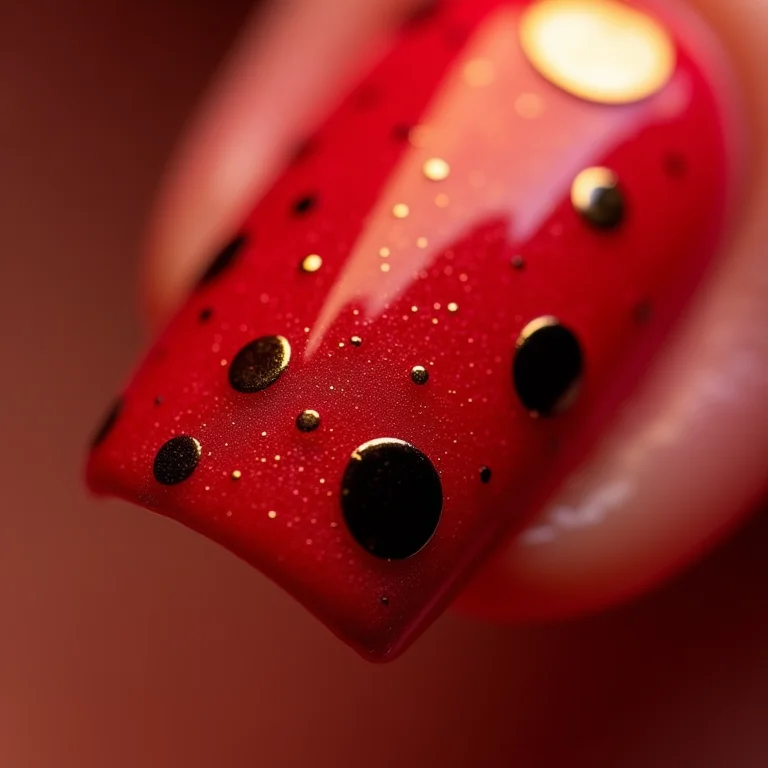 Desenhos geométricos em unha de gel vermelha