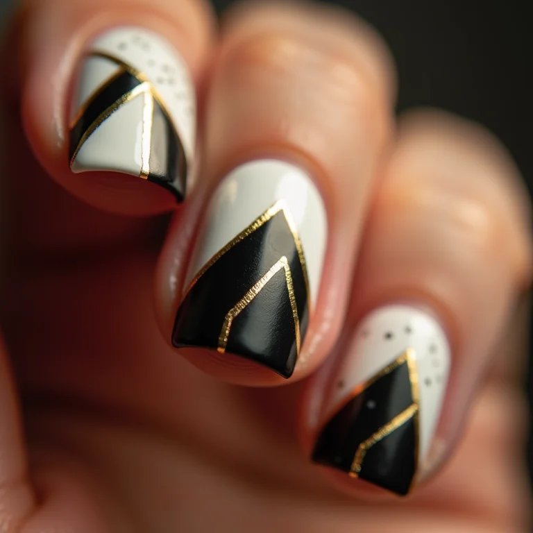 Desenhos geométricos em unhas curtas