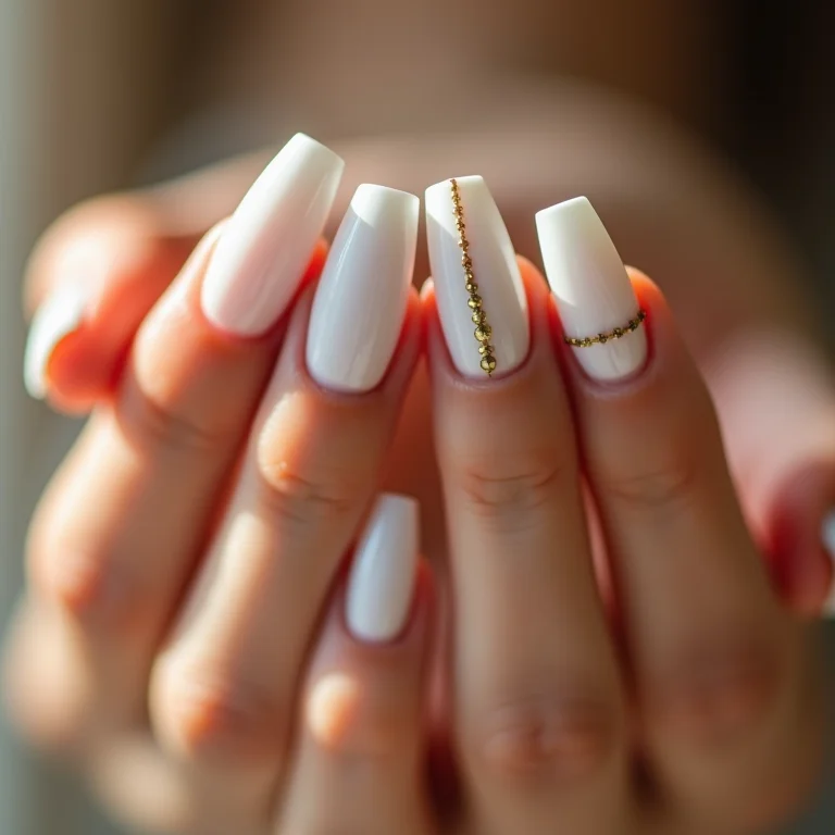 Desenhos geométricos em unhas de gel brancas