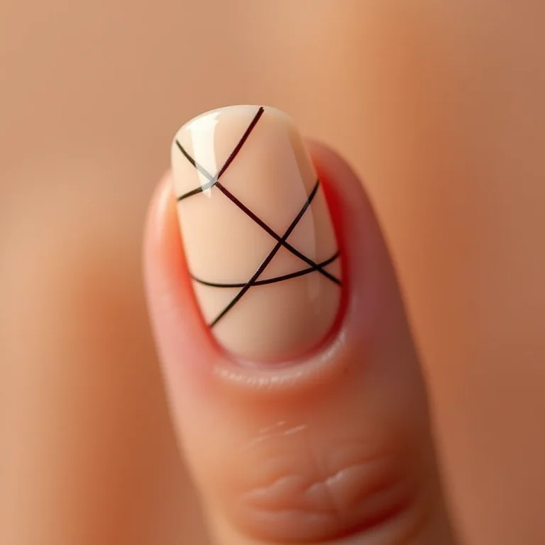 Desenhos geométricos em unhas nude