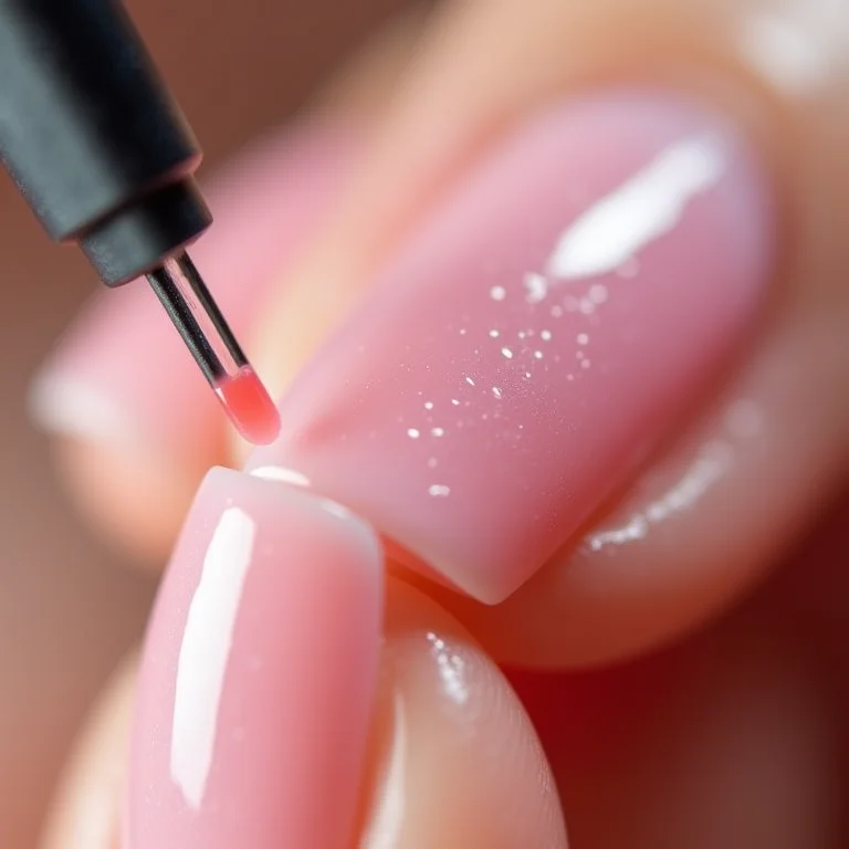 Detalhe da aplicação de unhas de gel