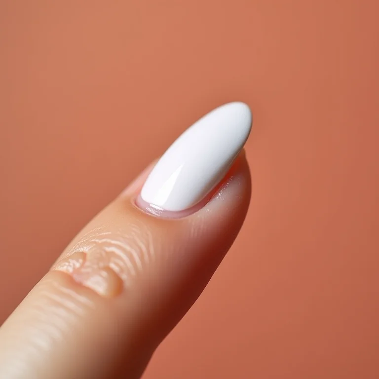 Detalhe de filha única com esmalte branco.