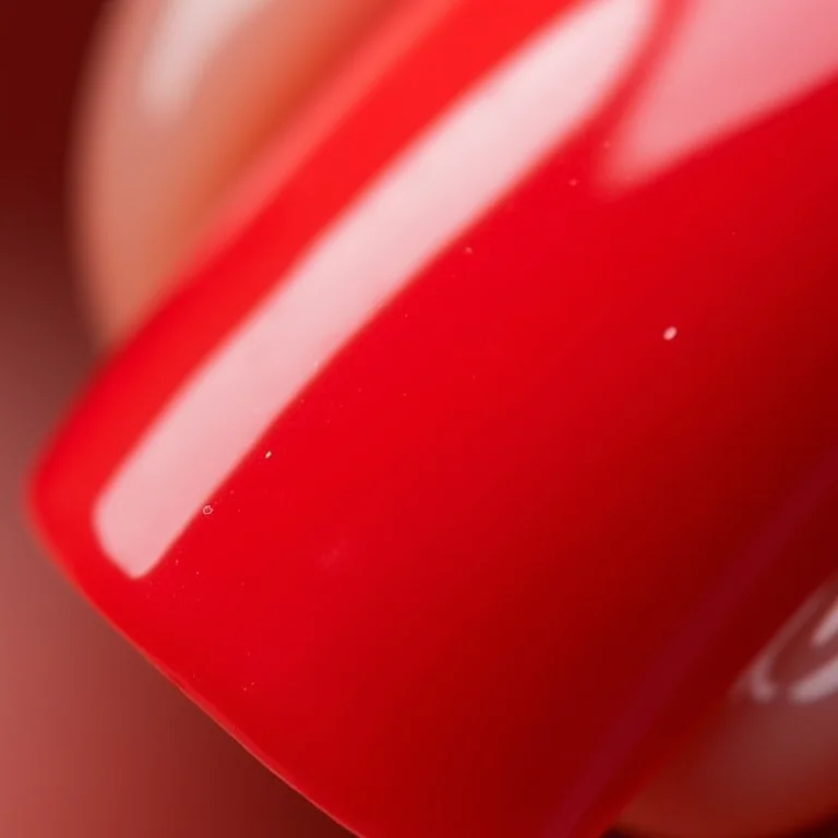 Detalhe macro da durabilidade da unha encapsulada vermelha