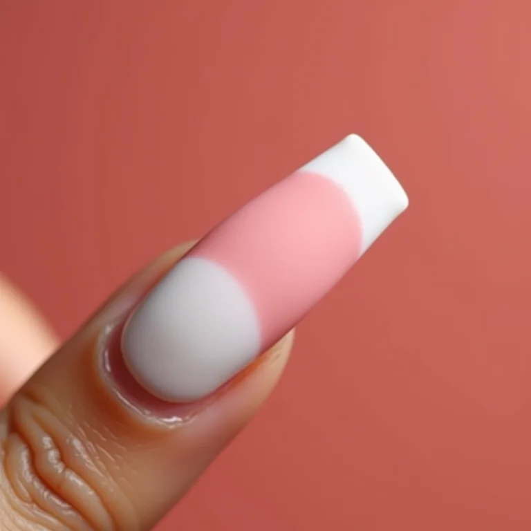 Detalhe macro de uma unha com francesinha alongada perfeita.