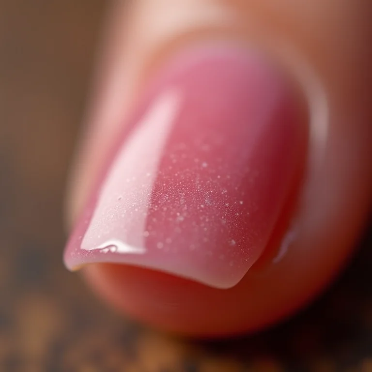 Detalhe macro de unha danificada após remoção de gel.
