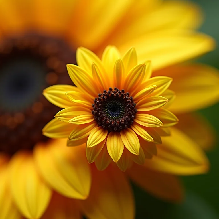 Detalhe macro de unha decorada com girassol.