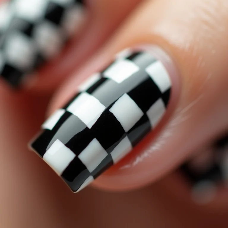 Detalhe macro de unha xadrez clássica preto e branco.