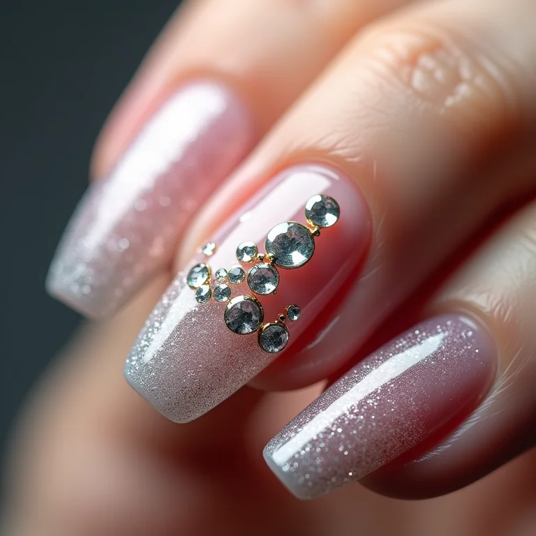 Detalhes de unhas decoradas com strass clássico