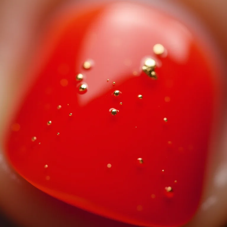 Detalhes dourados em unha de gel vermelha