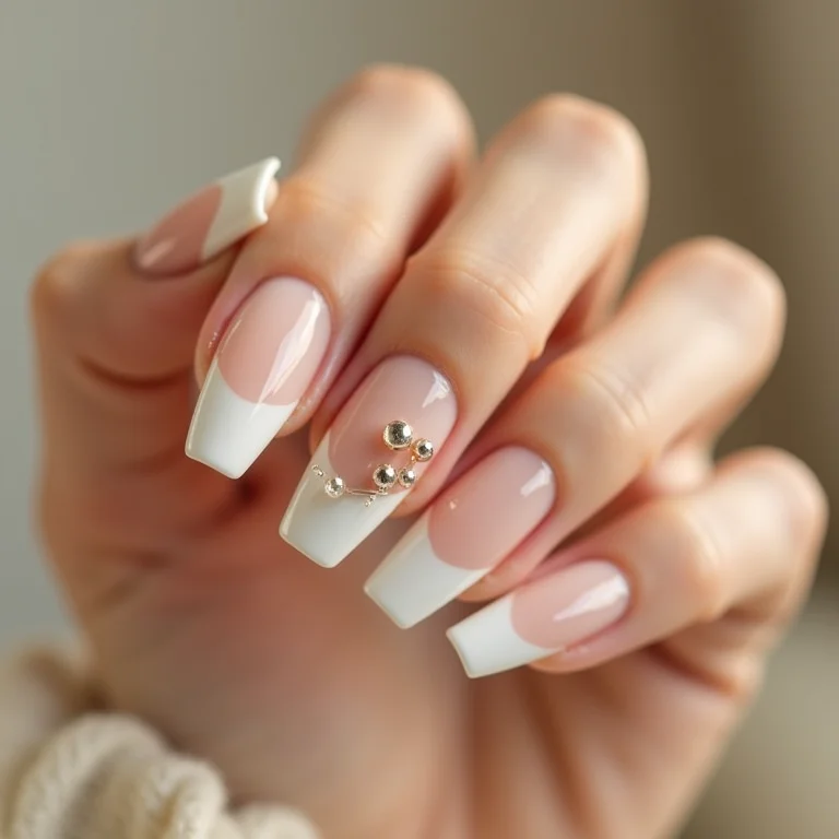 Detalhes minimalistas em unhas de gel brancas