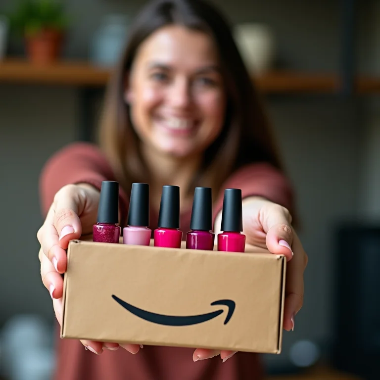 Entregador da Amazon entregando pacote com esmaltes em gel.