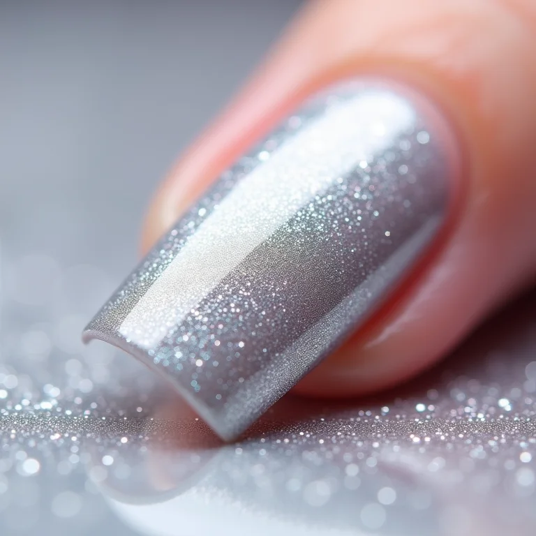 Esmalte cintilante prata em close extremo