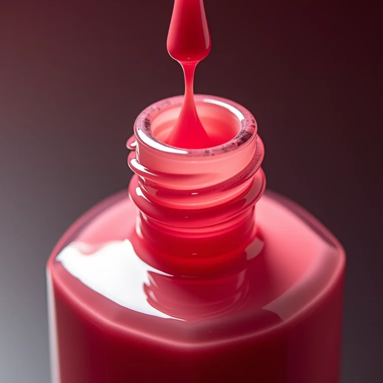 Esmalte com acúmulo de resíduos na borda do frasco.