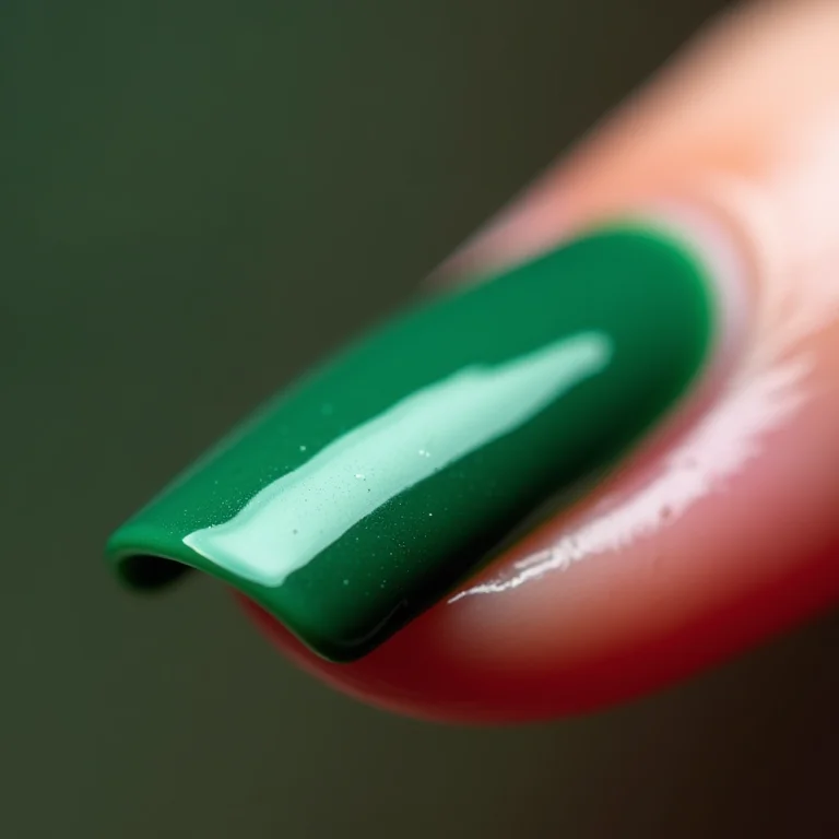 Esmalte com efeito gel verde esmeralda.