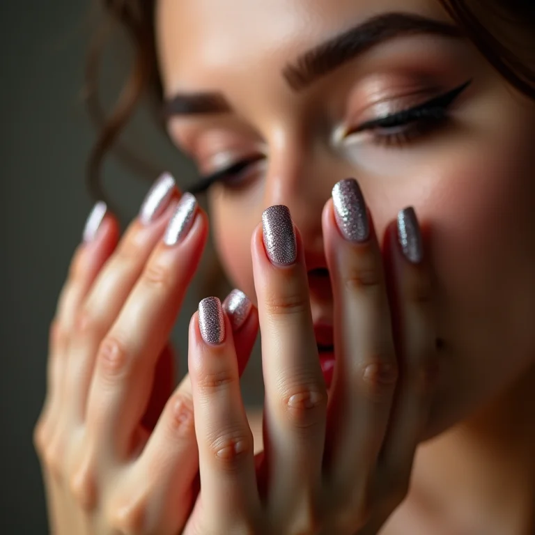 Esmalte com glitter em pele morena