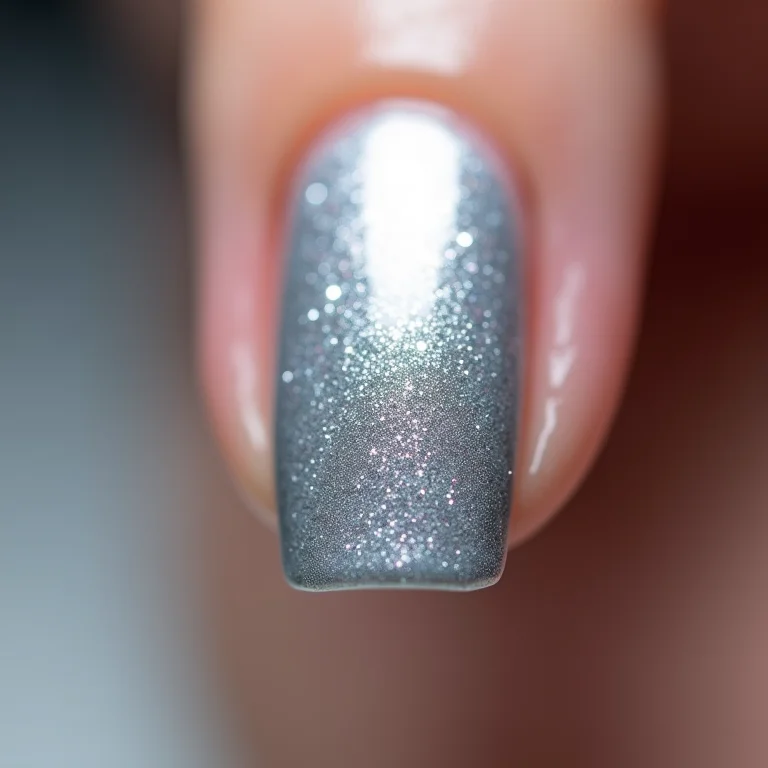Esmalte com glitter prata.