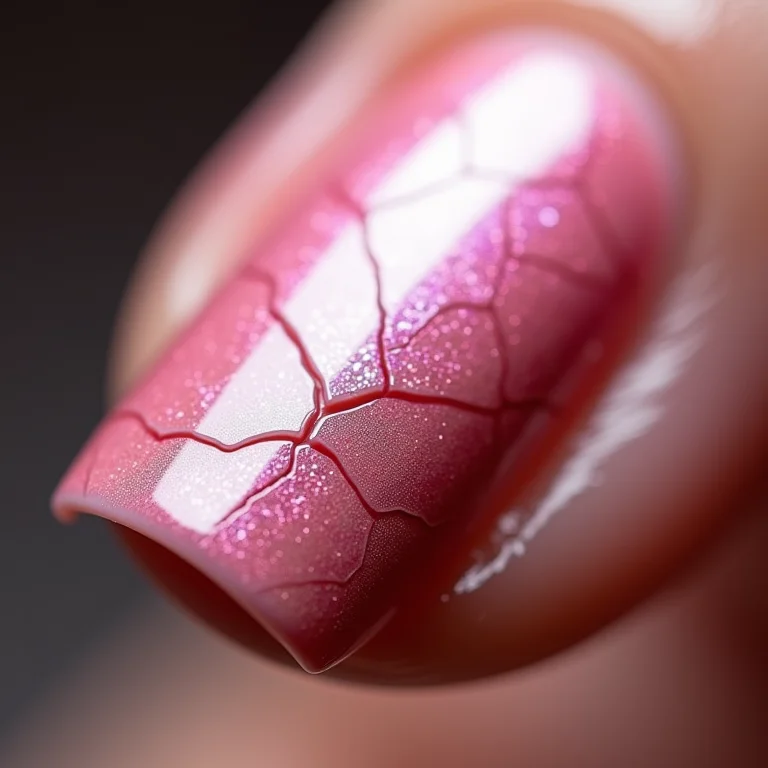 Esmalte craquelado com acabamento opaco devido ao top coat de baixa qualidade.