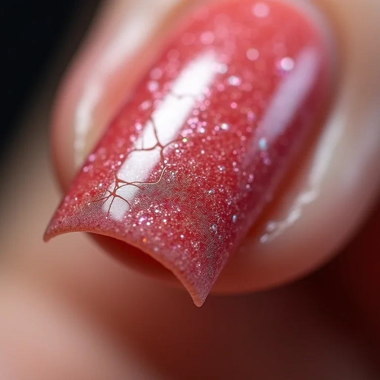 Esmalte craquelado em unhas postiças muito longas.