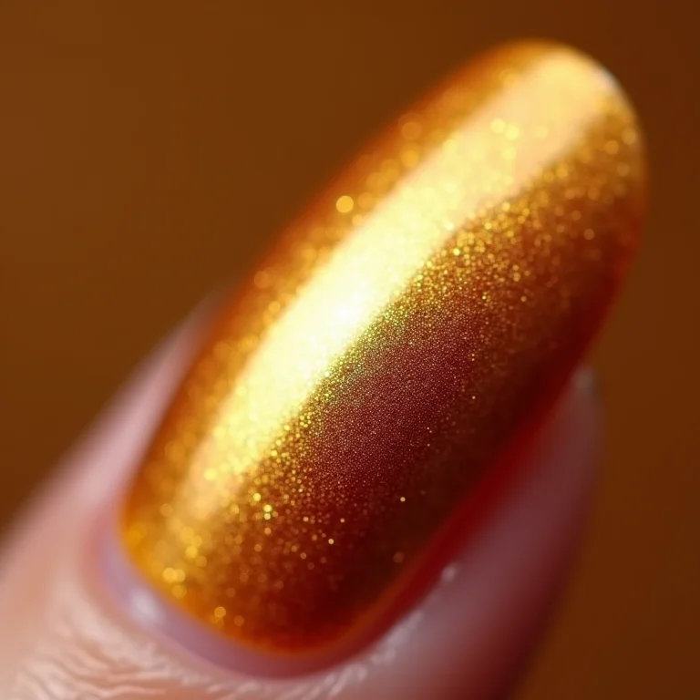 Esmalte dourado metalizado em close-up