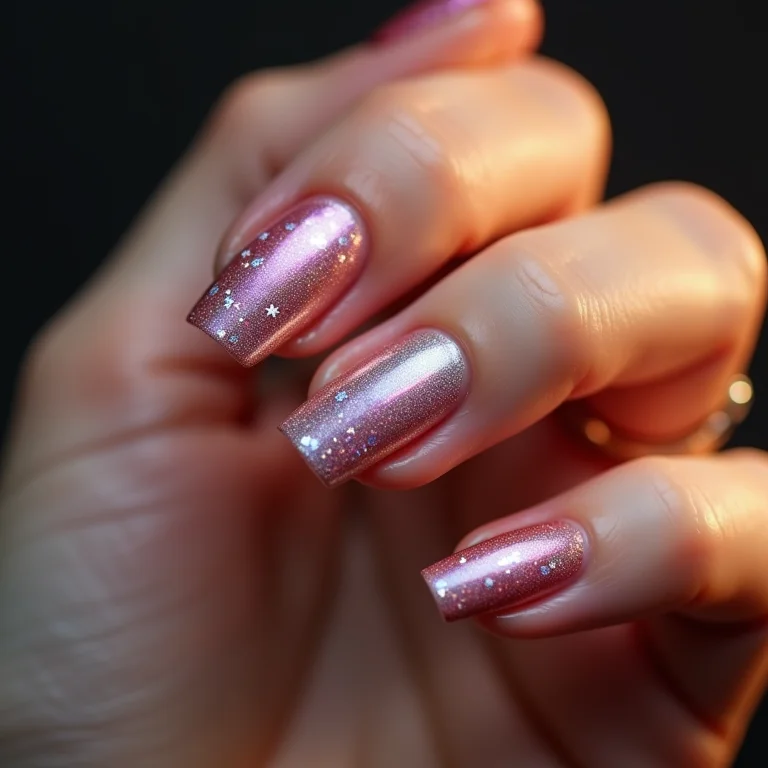 Esmalte holográfico com detalhes de estrelas.