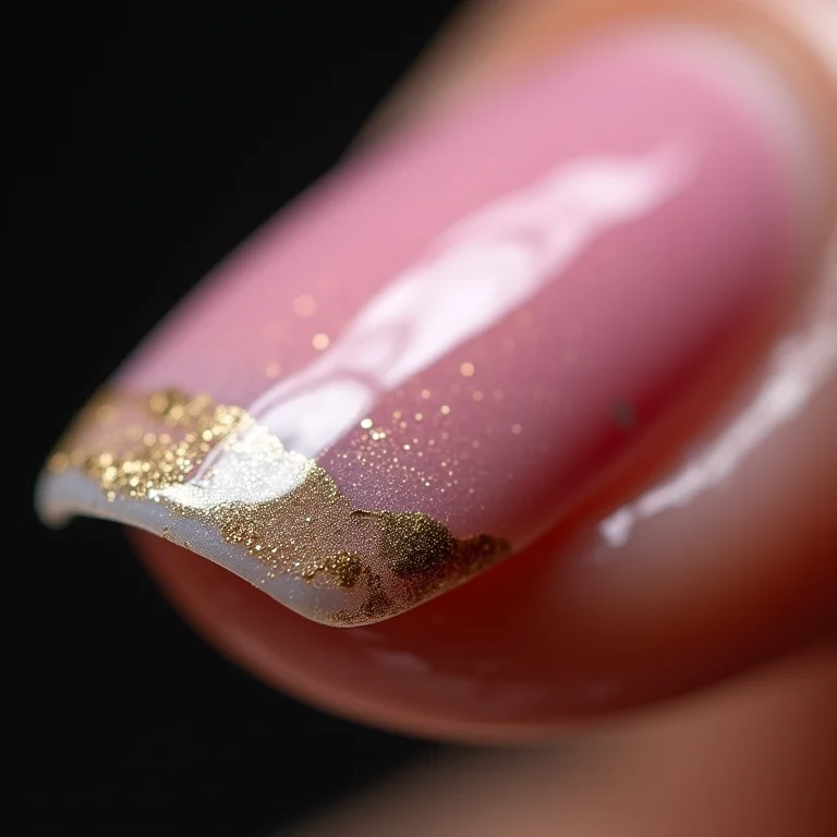 Esmalte lascado mostrando camadas inferiores devido à má preparação da unha.