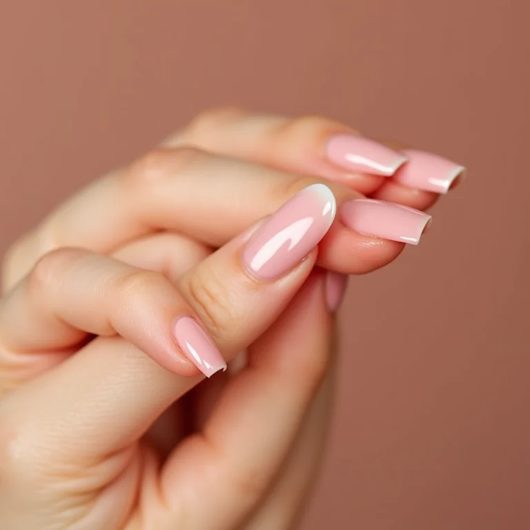 Esmalte rosa claro segurando colar de pérolas