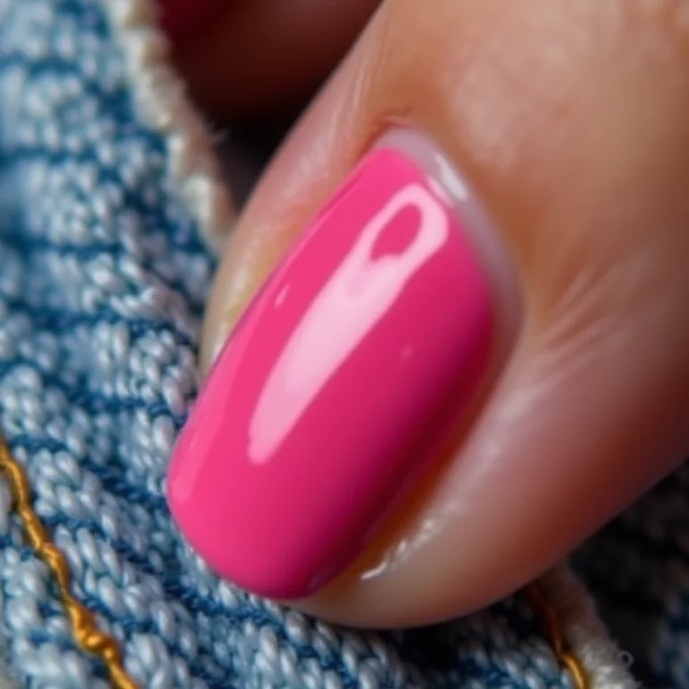 Esmalte rosa combinado com look jeans.