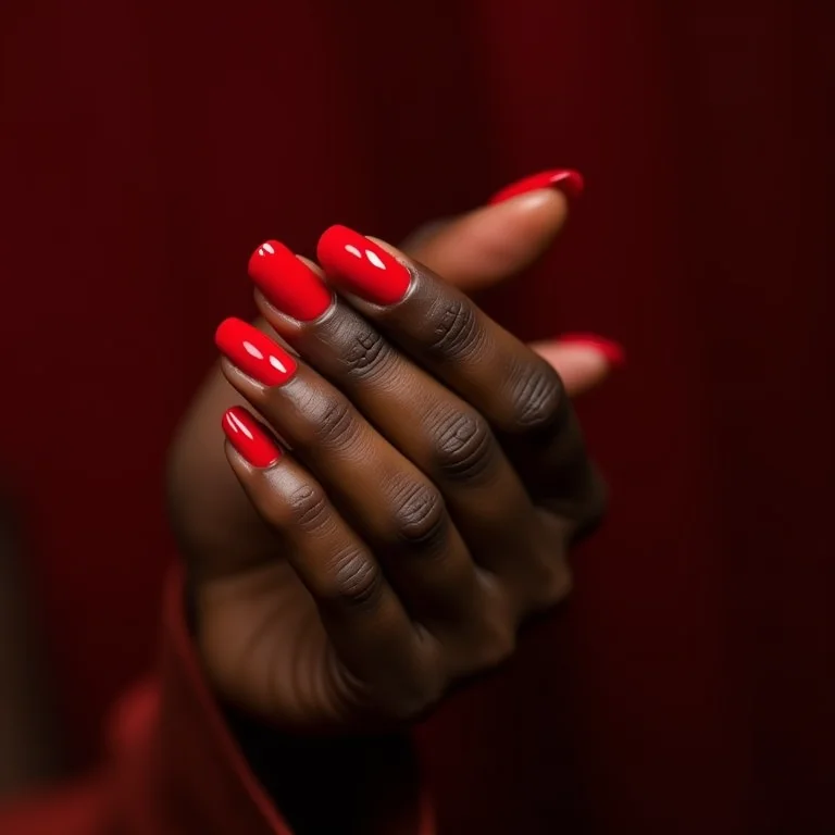 Esmalte vermelho clássico em pele negra.