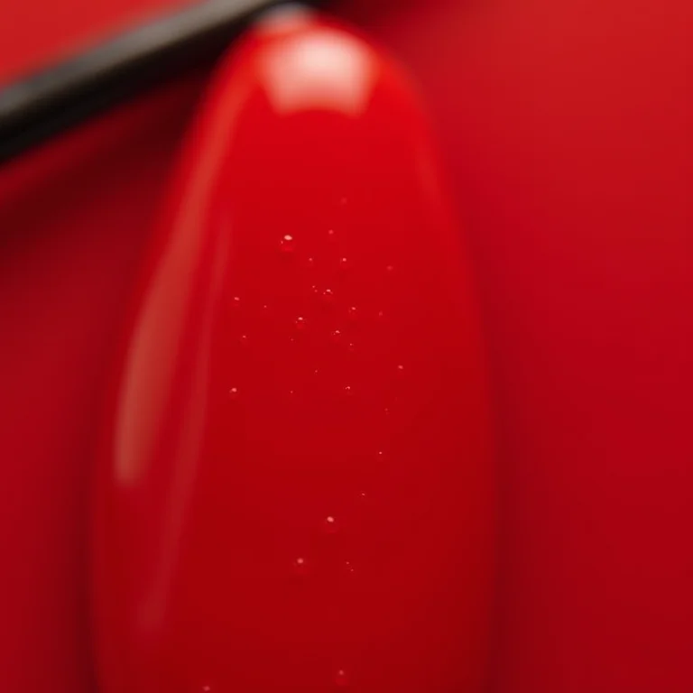 Esmalte vermelho com listras e falhas na aplicação.