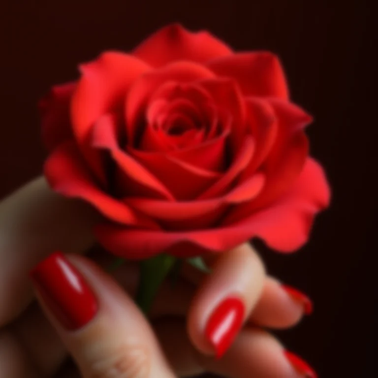 Esmalte vermelho vibrante com rosa vermelha