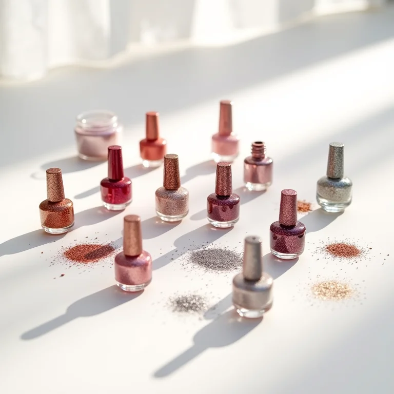 Esmaltes com glitter de diferentes tamanhos e cores