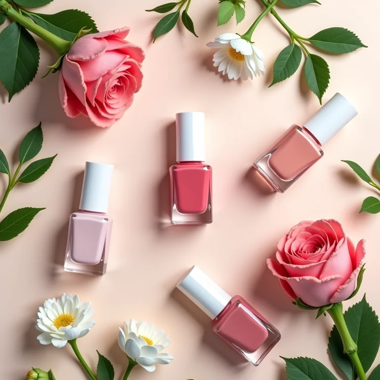 Esmaltes hipoalergênicos em um flat lay editorial.