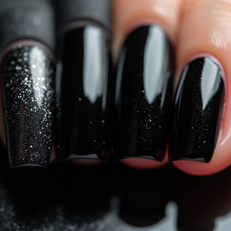 Esmaltes pretos com diferentes acabamentos