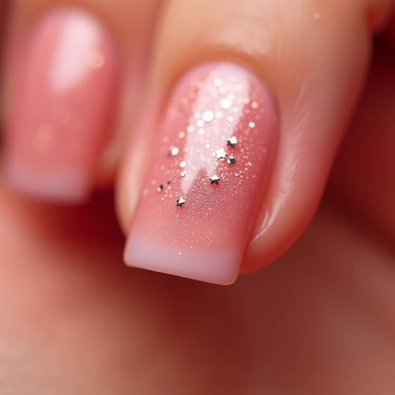 Filha única com glitter dourado em unhas rosa nude