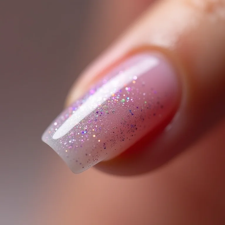 Filha única com glitter em unhas de gel clarinhas