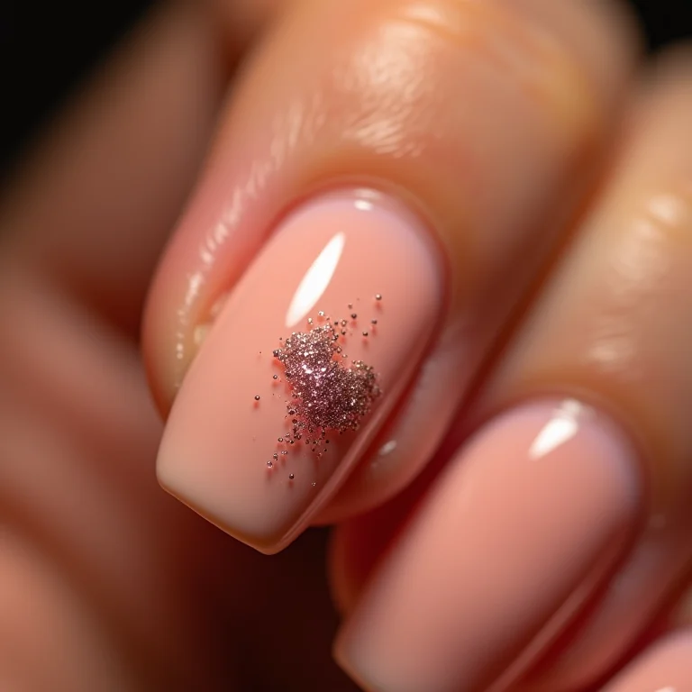 Filha única com glitter em unhas nude