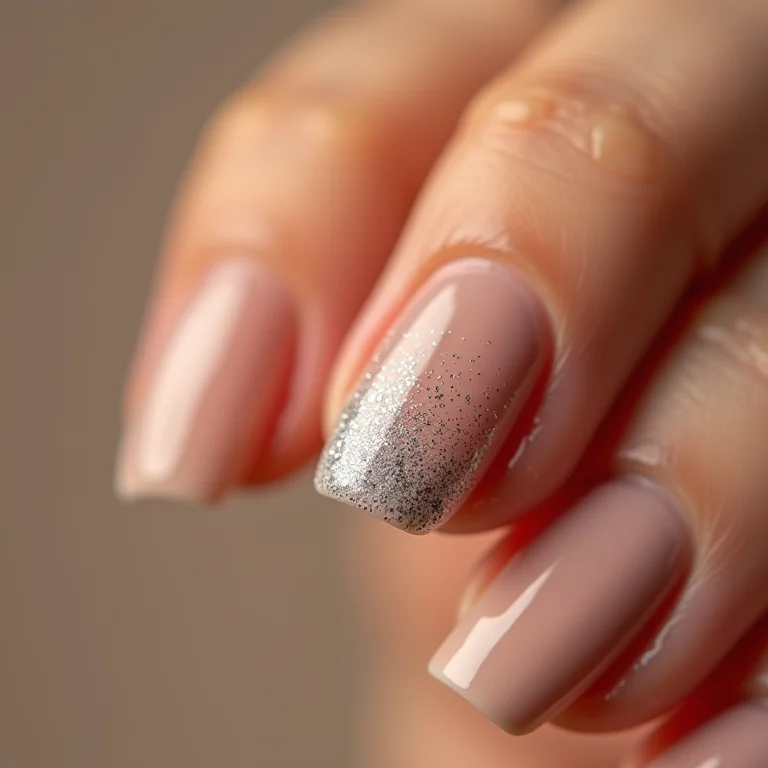 Filha única com glitter prata em unhas curtas